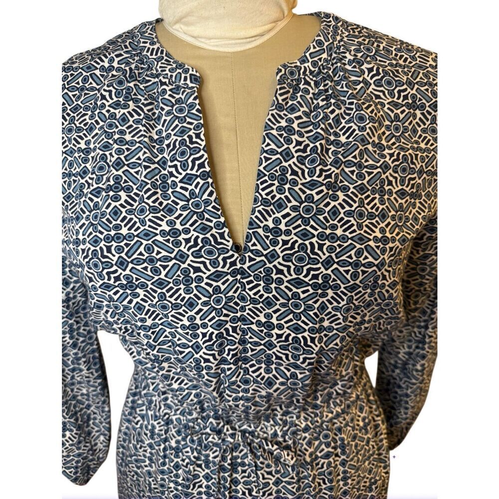 LOFT Geometric Print Dress Roll Tab Slvs Set In Waist Sz. S Cool Breathable Ligh - Picture 4 of 10